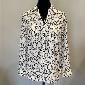 Talbots white blouse with blue heart pattern size small